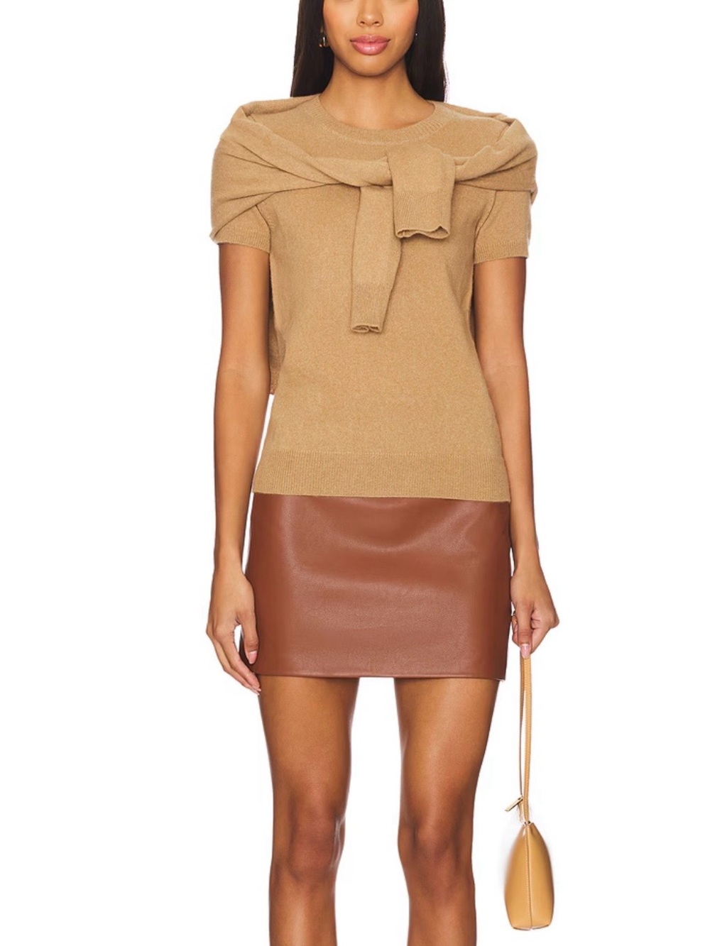 Enza Costa Vegan Leather Mini Skirt in Nutshell